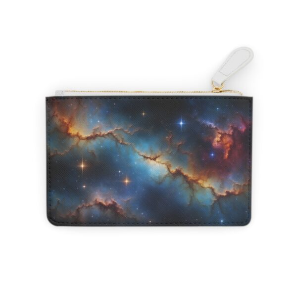 Mini clutch bag with interstellar mosaic of cosmic clouds and star clusters