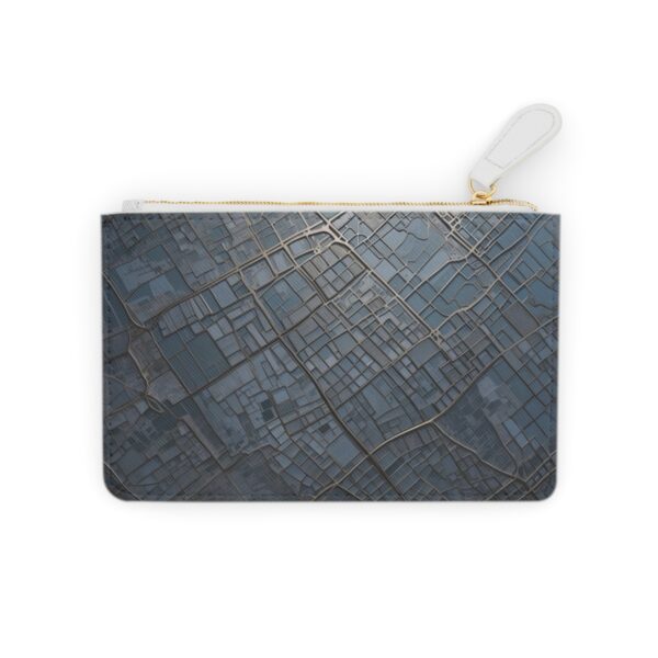 Mini clutch bag with street maps and urban grids in a metallic finish