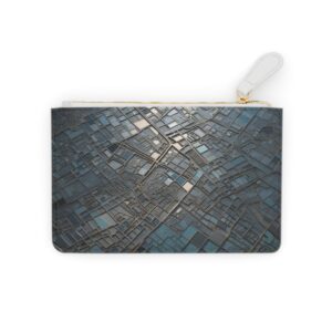 Mini clutch bag with detailed urban grids and street maps in a metallic finish