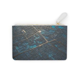 Mini clutch bag with urban grids and street maps in a metallic sheen