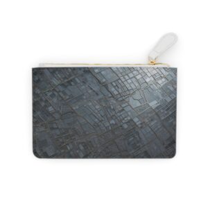 Mini clutch bag with street maps and urban grids in a metallic finish