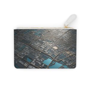 Mini clutch bag with detailed urban grids and street maps in a metallic finish