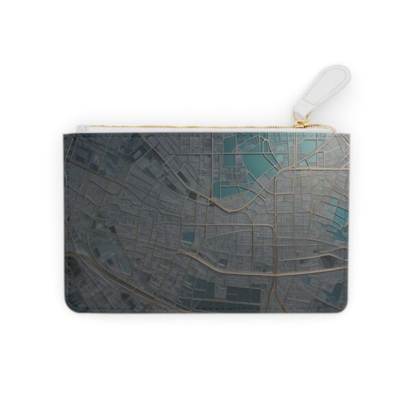 Mini clutch bag with urban grids and street maps in a metallic sheen