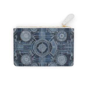 Mini clutch bag with architectural blueprints forming an intricate abstract mosaic