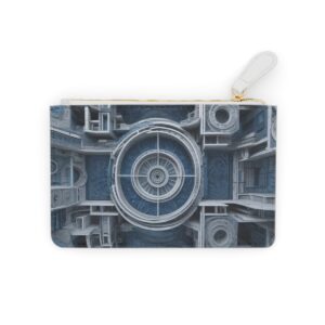 Mini clutch bag with intricate abstract mosaic of architectural blueprints