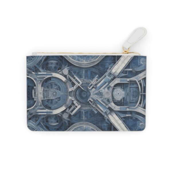 Mini clutch bag with abstract mosaic of architectural blueprints