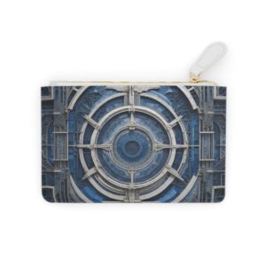 Mini clutch bag with architectural blueprints reimagined as an intricate abstract mosaic