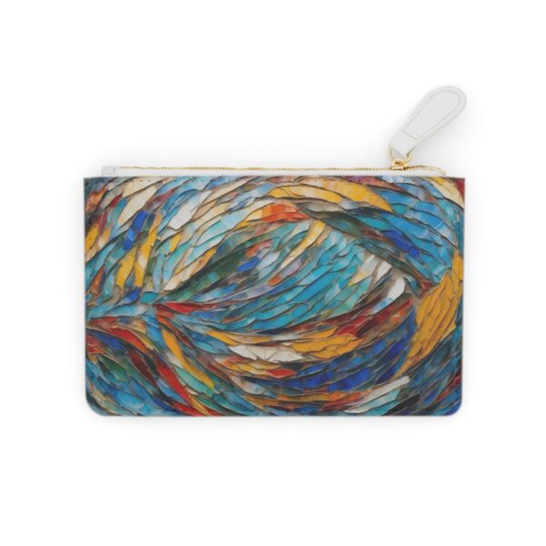 Mini clutch bag with swirling abstract brushstrokes in vibrant colors