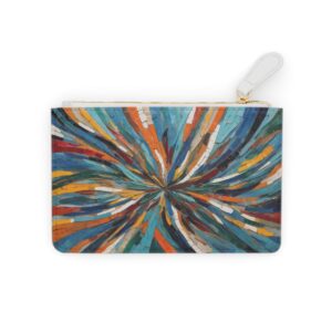 Mini clutch bag with colorful abstract brushstrokes forming a mosaic