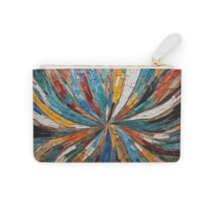 Mini clutch bag with abstract expressionist brushstrokes in vibrant colors