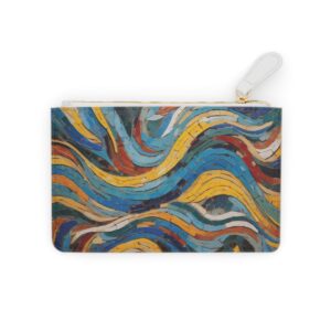 Mini clutch bag with colorful abstract brushstrokes forming a mosaic