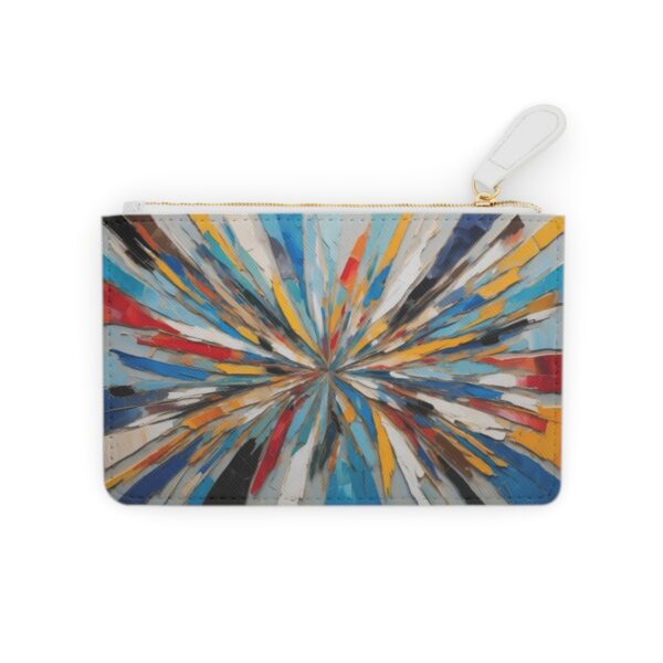 Mini clutch bag with abstract expressionist brushstrokes forming a cohesive mosaic