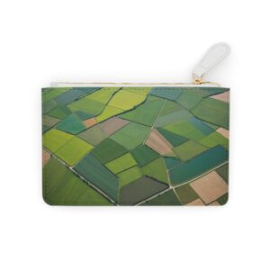 Aerial view of patchwork farmlands on a mini clutch bag