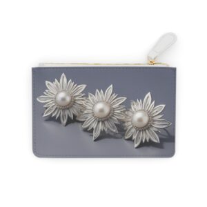 Stylish Mini Clutch Bag with Streamlined Sunburst Motifs in Silver and Pearl Tones