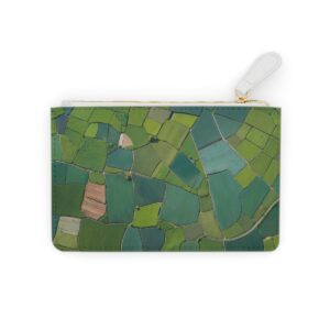 Aerial view of patchwork farmlands on a mini clutch bag