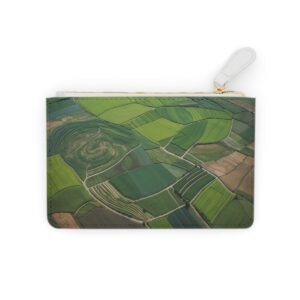 Aerial view of winding paths through farmlands on a mini clutch bag