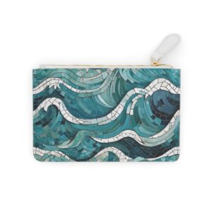 Artistic ocean waves design on a mini clutch bag