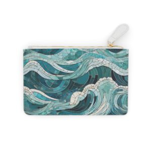 Turquoise ocean waves design on a mini clutch bag