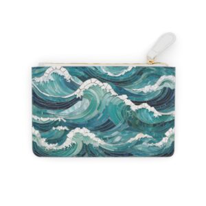 Blue ocean waves design on a mini clutch bag