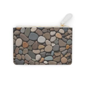 Mosaic of earthy tones river stones forming an abstract landscape on a Mini Clutch Ba