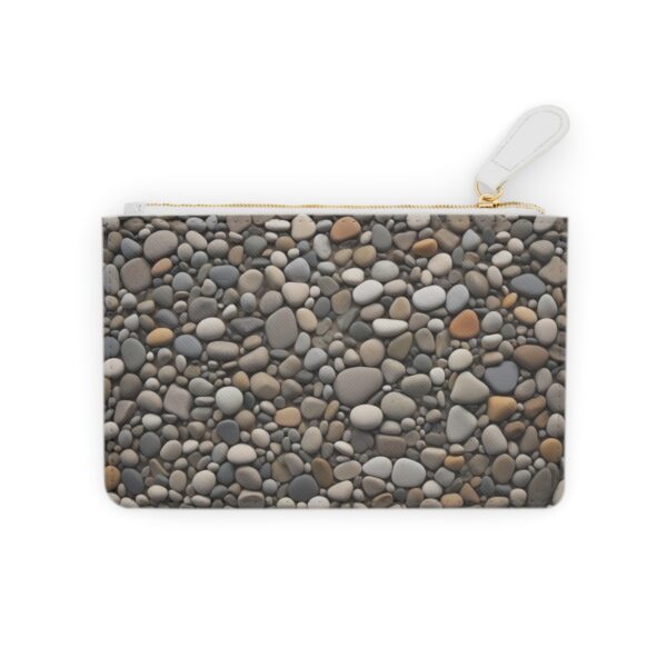 Earthy tones river stones mosaic creating an abstract landscape on a Mini Clutch Bag