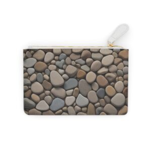 Mosaic of river stones in earthy tones creating an abstract landscape on a Mini Clutch Bag