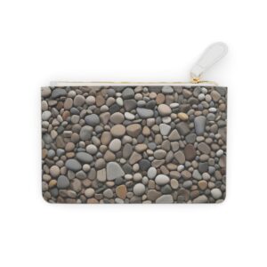 Mosaic of river stones in earthy tones creating an abstract landscape on a Mini Clutch Bag