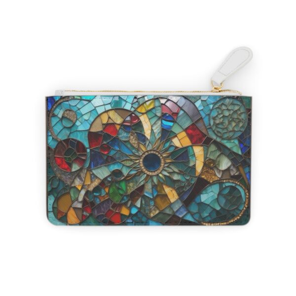 Stained glass-inspired mosaic with abstract shapes in jewel tones on a Mini Clutch Bag