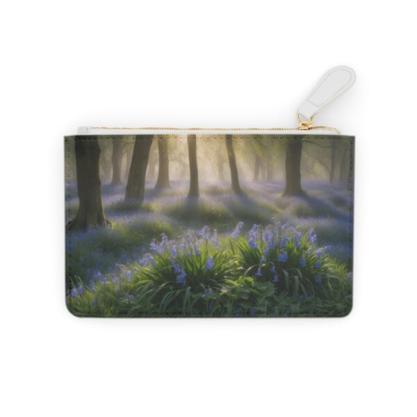 Dewy morning garden with bluebells on a Mini Clutch Bag.