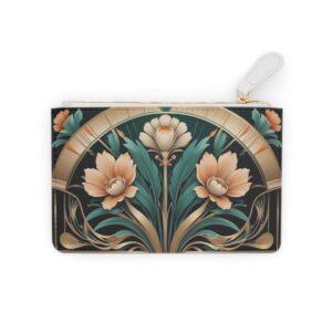 Art deco floral arrangement with symmetrical design elements on a luxurious Mini Clutch Bag.