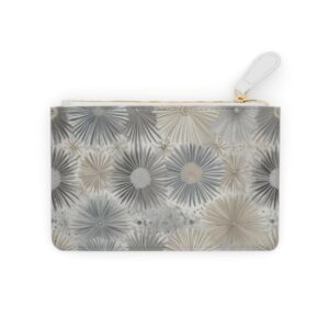 Chic Mini Clutch Bag with Streamlined Sunburst Motifs in Silver and Pearl Tones