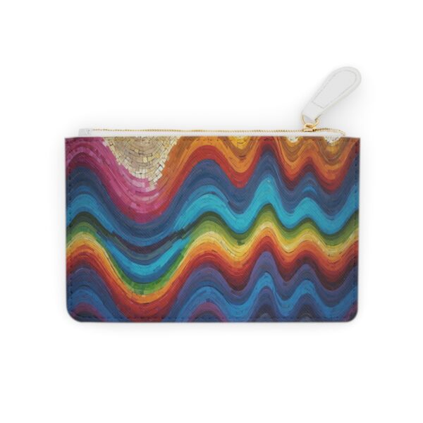 Mini clutch bag with a soundwave mosaic visualizing vibrant music patterns