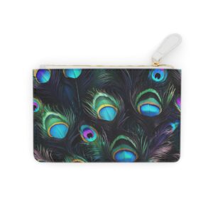 Elegant Mini Clutch Bag with Glamorous Peacock Feathers and Iridescent Hues