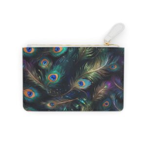 Stylish Mini Clutch Bag with Glamorous Peacock Feathers and Iridescent Hues