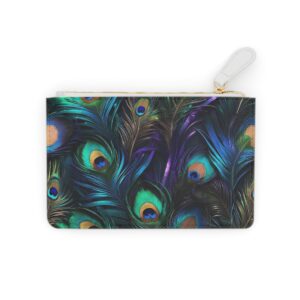 Chic Mini Clutch Bag with Glamorous Peacock Feathers and Iridescent Hues