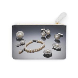 Stylish Mini Clutch Bag with Deco-Inspired Pearl Necklaces and Cufflinks