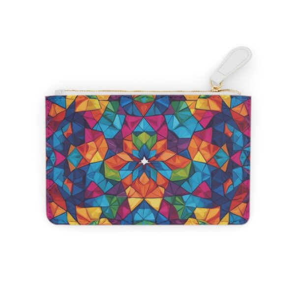 Kaleidoscopic tessellation in vibrant hues of orange, blue, and pink