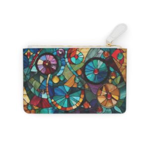 Stained glass-inspired mosaic in vibrant jewel tones on a Mini Clutch Bag