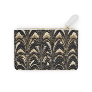 Stylish Mini Clutch Bag with Fan Shaped Black and Gold Art Deco Pattern