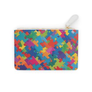 Abstract puzzle pieces in a colorful, dynamic pattern on a Mini Clutch Bag