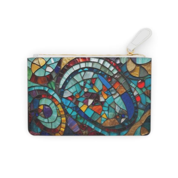 Stained glass-inspired mosaic with colorful abstract shapes on a Mini Clutch Bag