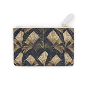 Elegant Mini Clutch Bag with Black and Gold Fan Shaped Art Deco Design