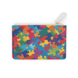 Abstract puzzle pieces in a vibrant, dynamic pattern on a Mini Clutch Bag