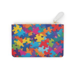 Abstract puzzle pieces in a vibrant, dynamic pattern on a Mini Clutch Bag