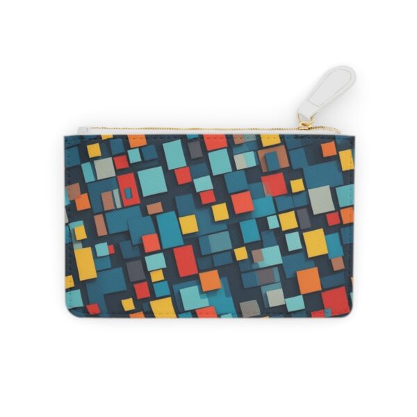 Geometric abstraction with overlapping squares and rectangles on a Mini Clutch Bag