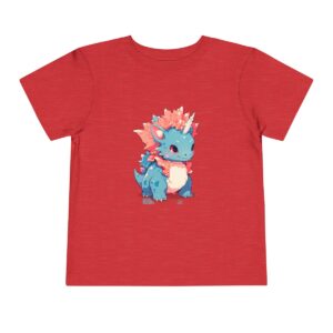 Toddler Short Sleeve Tee with adorable blue and pink styracosaurus design