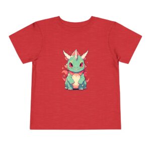 Toddler Short Sleeve Tee with adorable green and pink carnotaurus design