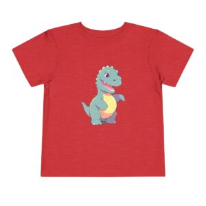 Toddler short sleeve tee with a friendly Brontosaurus design on a red background