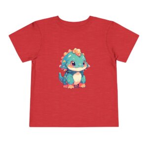 Toddler short sleeve tee with a baby Pachycephalosaurus design on a red background