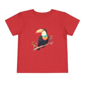 Toddler short sleeve tee with a colorful toucan design on a red background